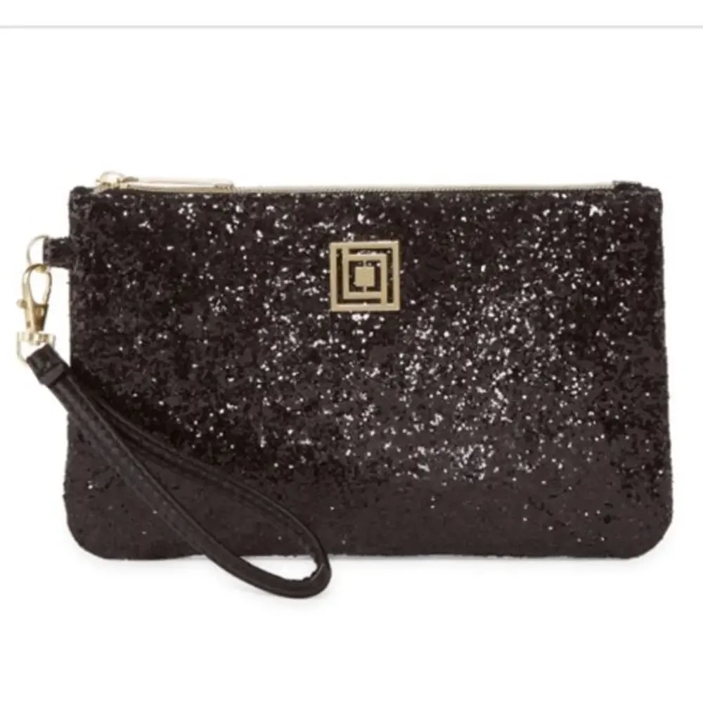LIZ CLAIBORNE Iphone & Android Phone Charging Wallet Black Glitter Clutch Purse